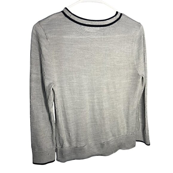 1901 Womens Grey Sweater With Black Trim & Tie Neckline, preppy, 50% Merino wool - Picture 3 of 7